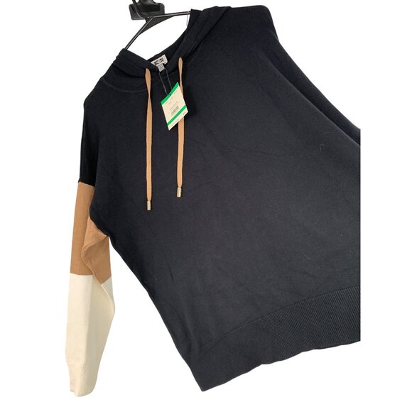 Anne Klein Womens Color Block Pullover Hoodie Sweater Black Combo L RW10327 - Picture 1 of 10